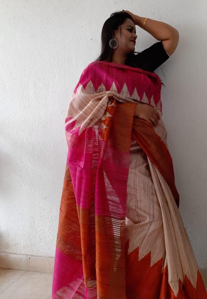 Silkmark Certified Tussar Silk Multicolor Saree Handloom Handblock Printed-1747