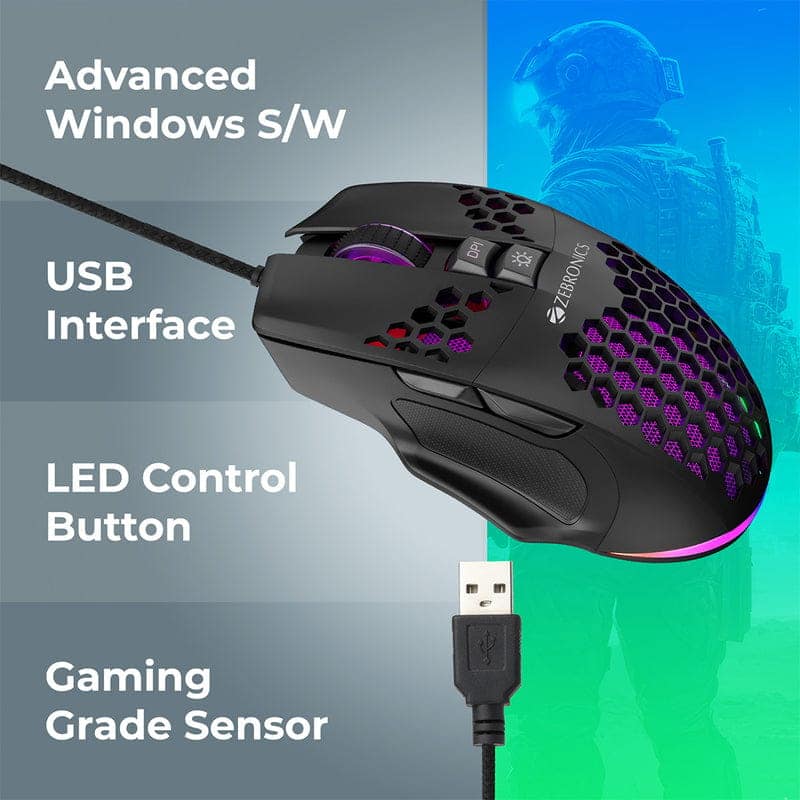 Zebronics Crosshair Premium Gaming RGB USB Mouse with Up to 7200 Dpi view 4