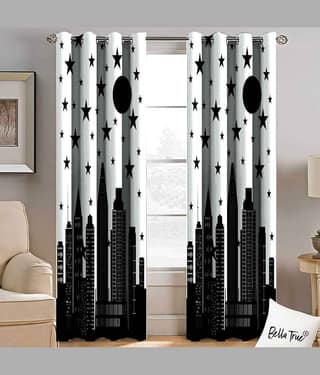 BELLA TRUE Set of 2 Window SemiTransparent Eyelet Polyester Multi Color Curtains ( 152 x 113 cm )