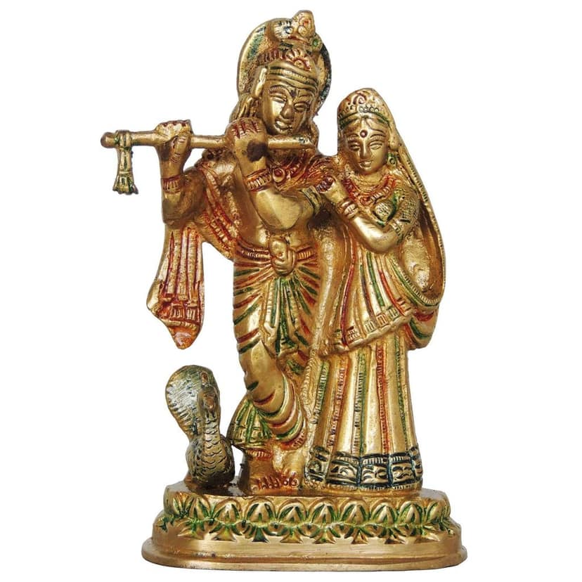 Brass Radha Krishna Same Base Idol - Religious Brass Statue, Height : 6 Inch (BSMAS399 G) view 2