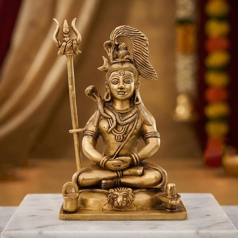 Brass Shiv Ji God Idol - Premium Decorative Showpiece, Height : 8.5 Inch (BSMAS1529 G)