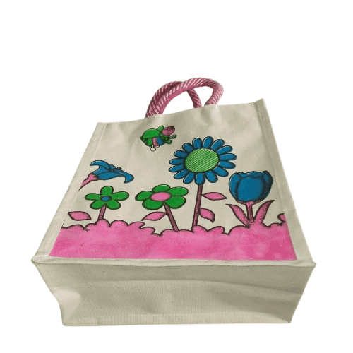 Hand-painted canvas bag with vibrant floral design view 2