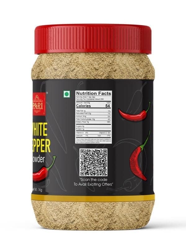 Pari White Pepper Powder | Safed Mirch Powder | Use in Casseroles, Pies, Mayonnaise, Cream-based soups and White sauces | (Pack of 1 x 1000g) view 4