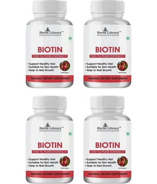 Herbs Library Biotin Capules For Hair Growth, Skin and Nails, 60 Capsules Each (Pack of 4)