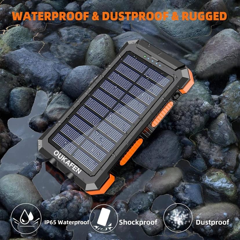 OUKAFEN Outdoor Solar Power Bank 30000mAh with LED Flashlight & Compass - Rugged Portable Charger For All SmartPhones view 6