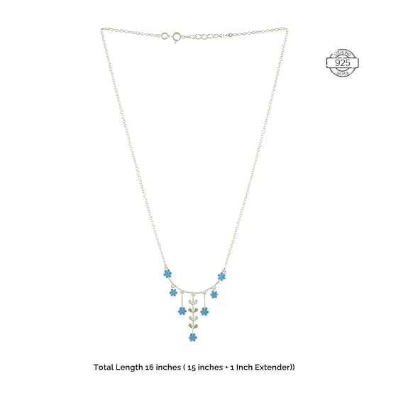 Vijayshree Sovani Designs 92.5 Sterling Silver Turquoise Bloom Necklace Earrings Set | 925 Silver Neckpiece for Women & Girls | Special Unique Gifts for Her view 4