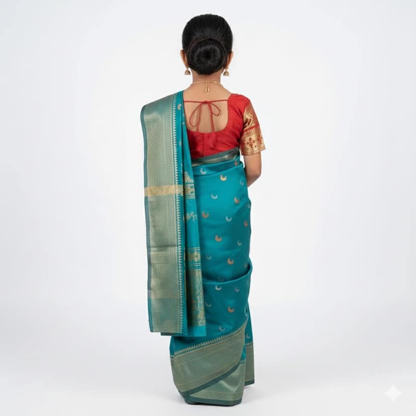 Mom and Me Maharashtrian Art Silk Saree for Girls view 2