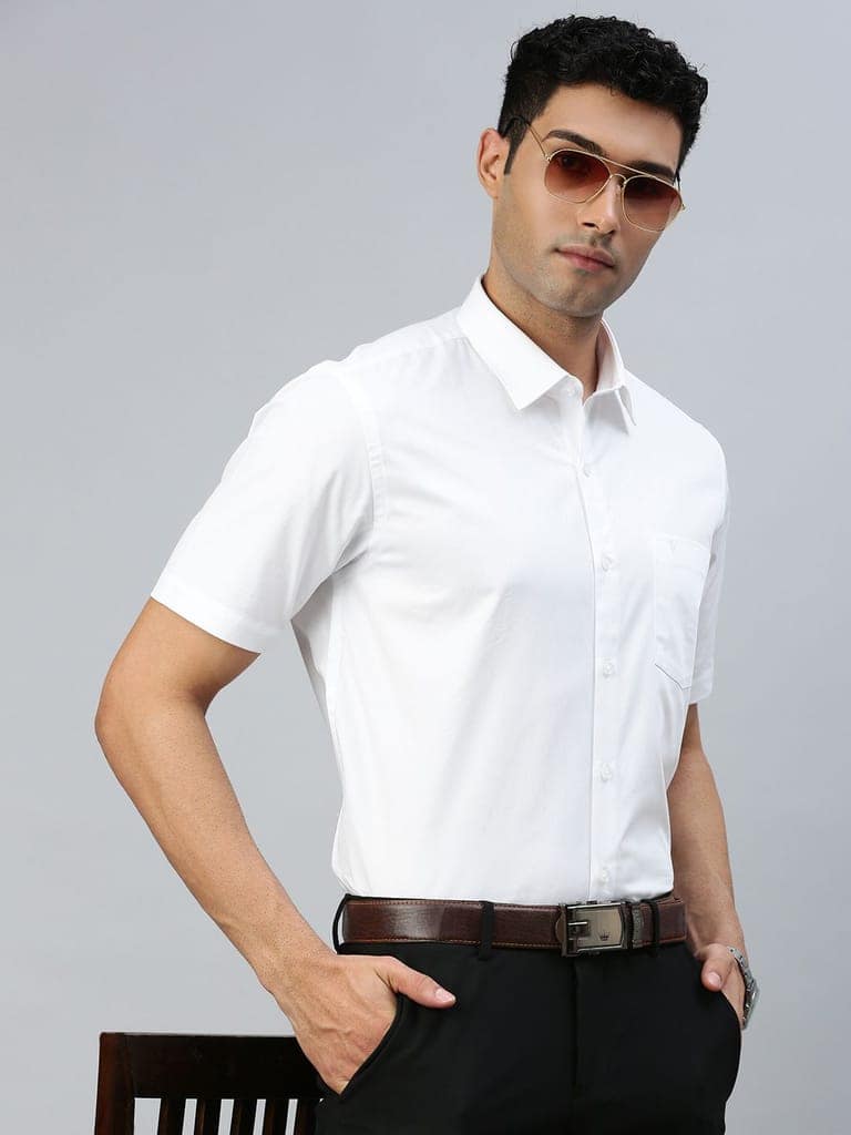 Mens 100% Cotton White Shirt Half Sleeves Cool Cotton view 3