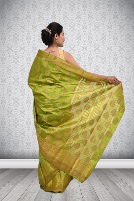 Lime Green Semi Silk Saree With Modish Design view 2