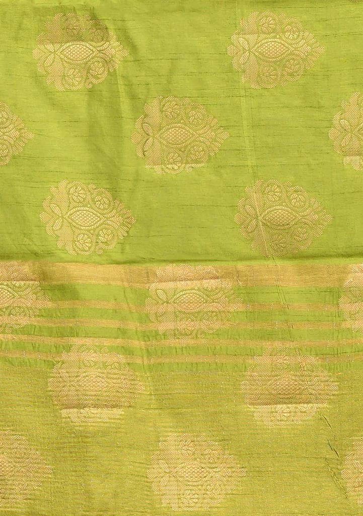 Lime Green Semi Silk Saree With Modish Design view 4