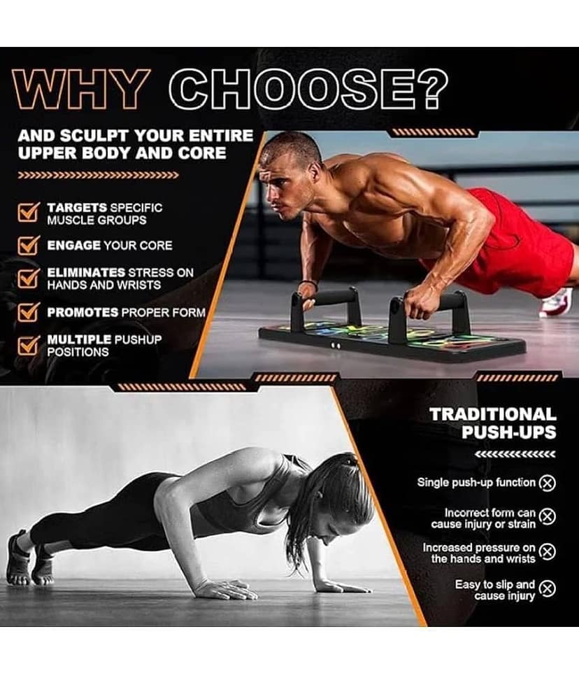 HORSE FIT Push Up Board -with 14-in-one Muscle Toning System, Multifunctional Color Coded Foldable Push up Board for Body For Man & Women view 2