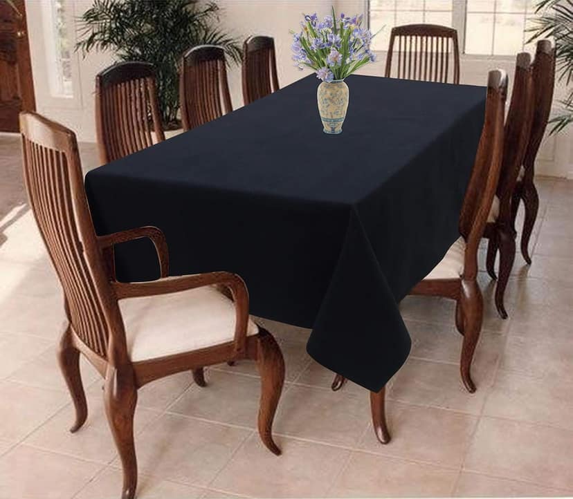 AIRWILL 100% Cotton Solid Pattern 8 Seater Rectangle Table Cover Sized, 56x95 inches (Black, Pack of 1)