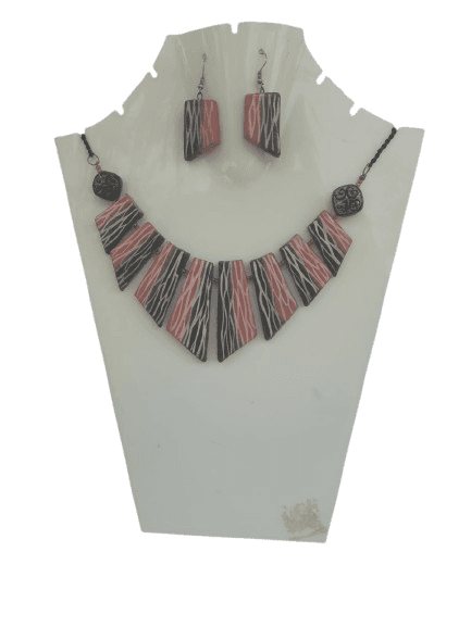 Terracotta Pink–Black Designer Necklace Set