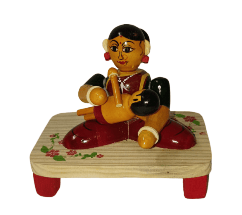 Wooden Mother and Child Toy | Handmade Indian Bobblehead | Fair Trade & Eco-Friendly