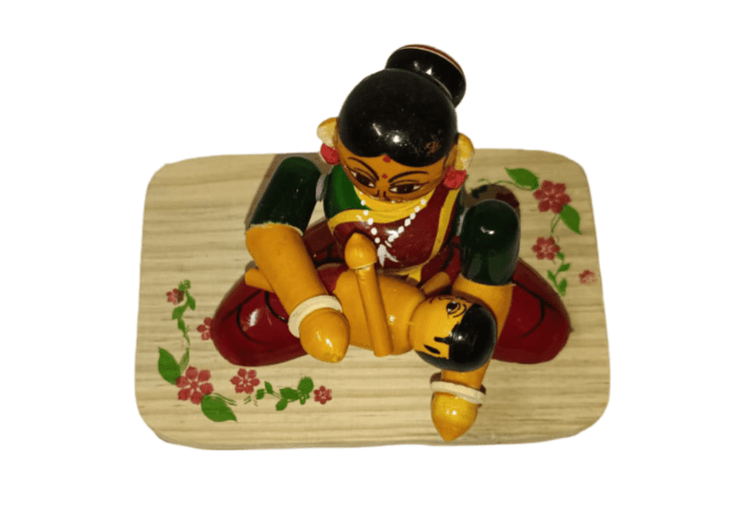 Wooden Mother and Child Toy | Handmade Indian Bobblehead | Fair Trade & Eco-Friendly view 2