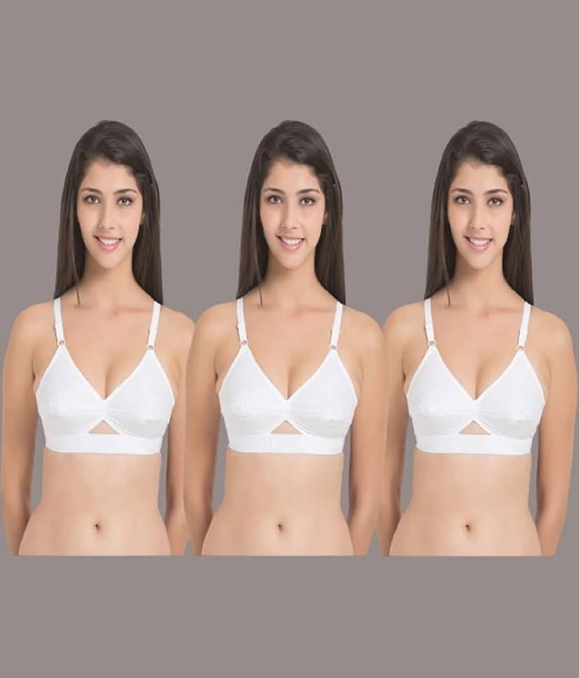 Desiprime Pack of 3 Cotton Non Padded Women's Everyday Bra ( White )
