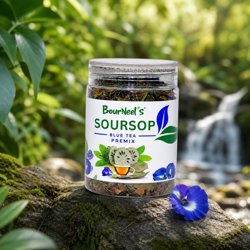 BourNeel's® Soursop Blue Tea Premix 50gm | No Preservatives | Graviola Laxman Phal Leaves | Dry Butterfly Pea Flowers | Soursop Kadha Tea | view 5