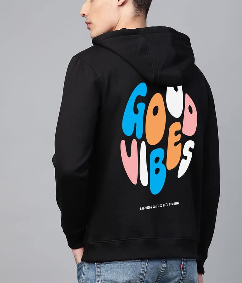 SCOTT FINCHER Men's Black Cotton Blend Printed Hoodie : AA(RSHOD)BLACK_144