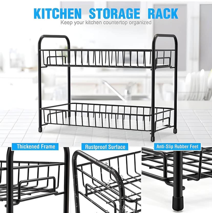 Heavy Duty Multipurpose 2 Layer Mild Steel Kitchen Storage Organizer Rack | Standing Spice Rack | Countertop Pantry Storage Shelf | Kitchen Rack for Jars, Bottles & Accessories (Original) view 2