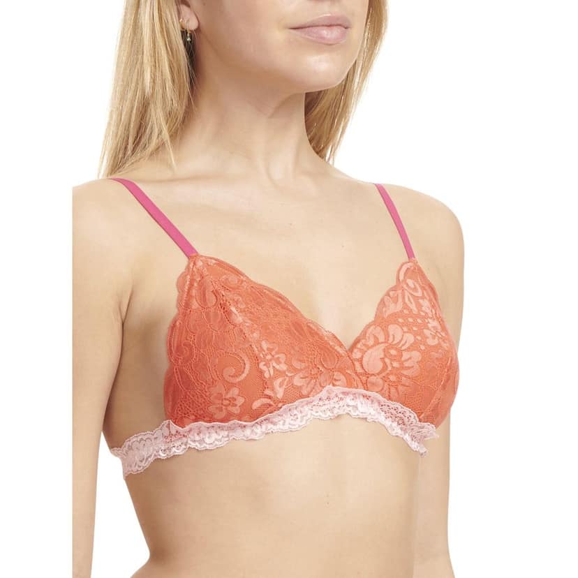 Sheluxe Women’s Soft Lace Triangle Bralette with Adjustable Straps and Two-Tone Lace Trim – Wire-Free for Everyday Comfort Orange view 3