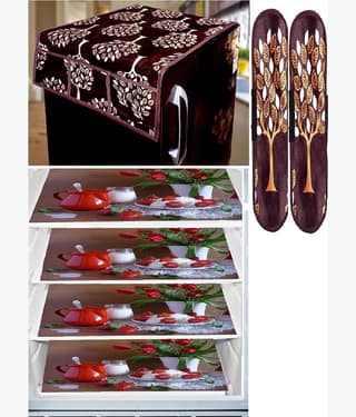 Revexo PVC Floral Printed Fridge Mat & Cover ( 40 30 ) Pack of 7 - Multicolor