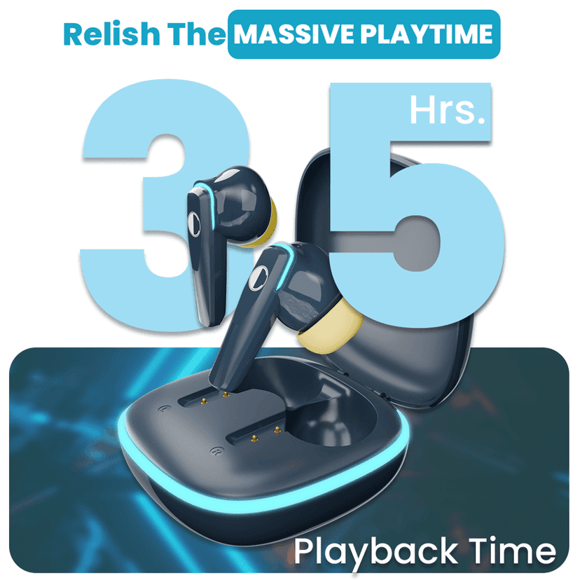 Cellecor BroPods C103 PLAY Quad Mic TWS |35H Playtime, ENC, 5.3v, 50ms Low Latency Gaming Bluetooth-Blue view 4