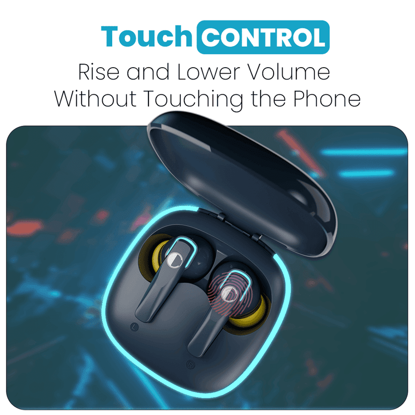 Cellecor BroPods C103 PLAY Quad Mic TWS |35H Playtime, ENC, 5.3v, 50ms Low Latency Gaming Bluetooth-Blue view 6