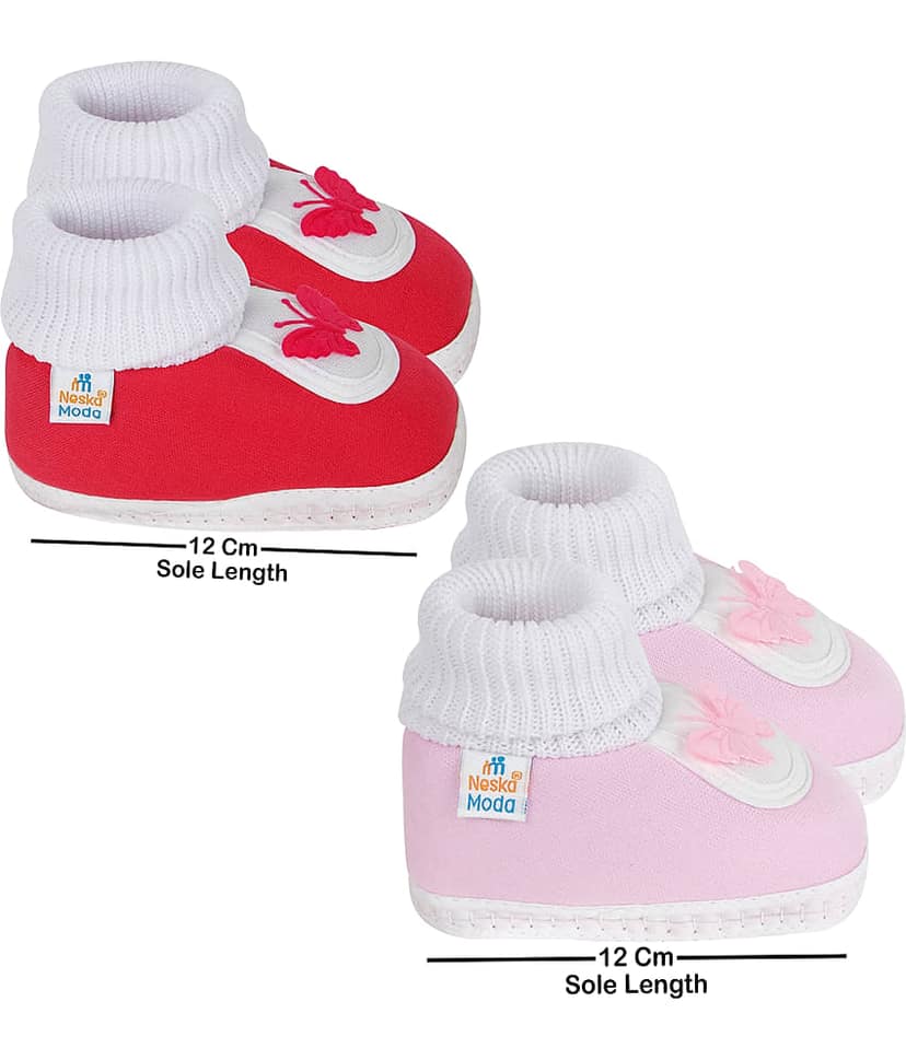 Neska Moda Unisex Set Of 2 Pair Booties for 9 to 12 Months (Red,Pink) -SK128andSK175 view 2