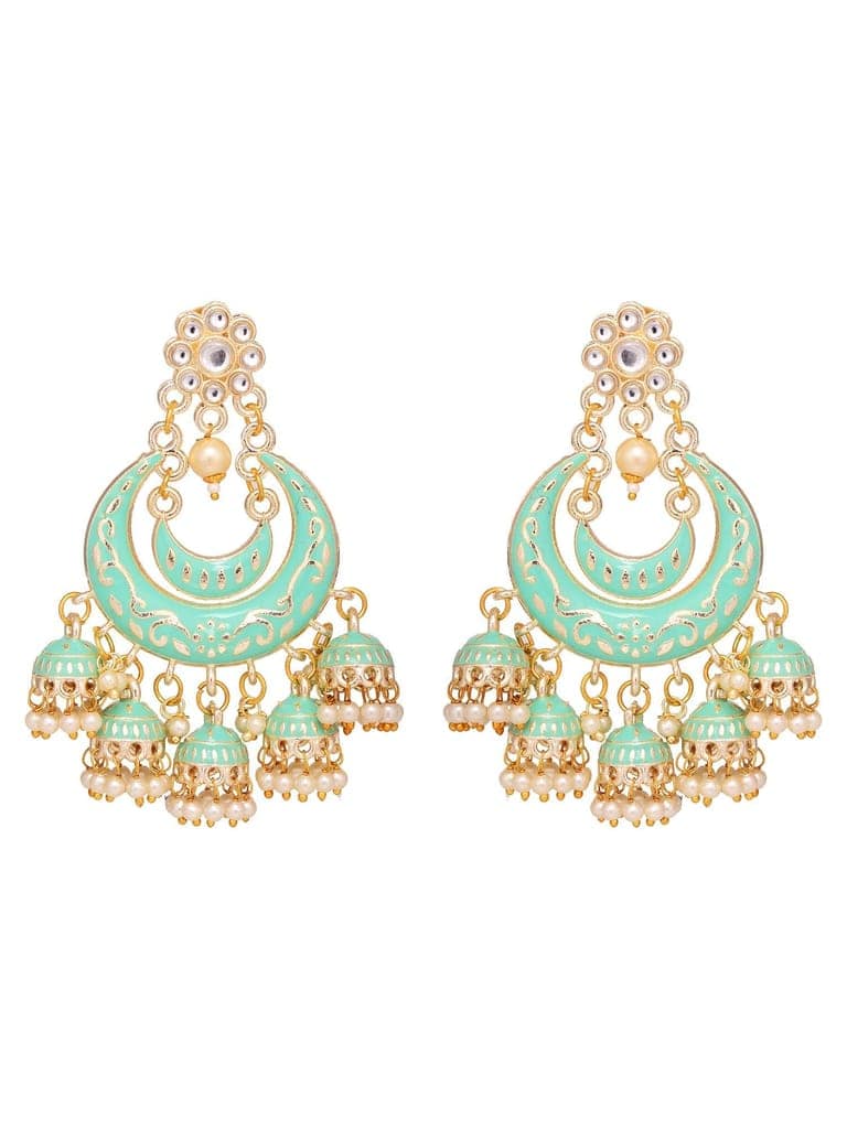 Gold Plated Mint Contemporary Chandbali Drop Earrings view 4