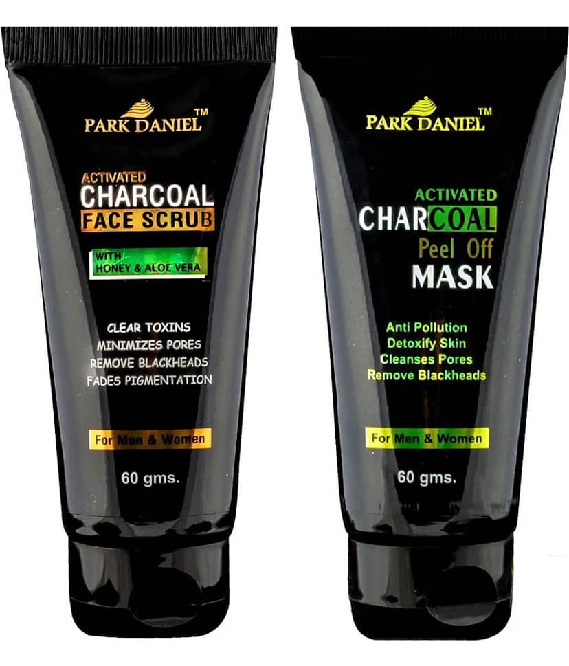Park Daniel Activated Charcoal Facial Scrub and Activated Charcoal Peel Off Mask for Men & Women Fairness Pack of 2