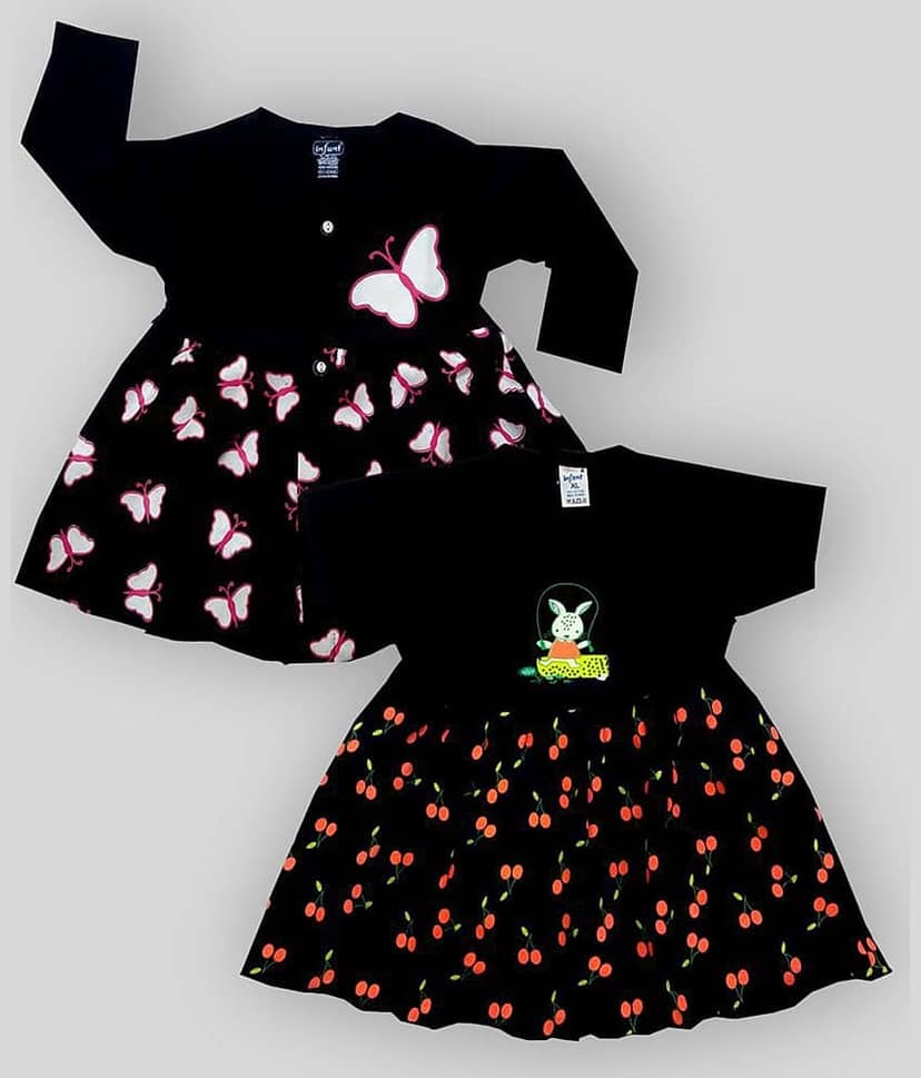 INFANT Pack of 2 Baby Girls 100% Cotton Frocks ( Navy )