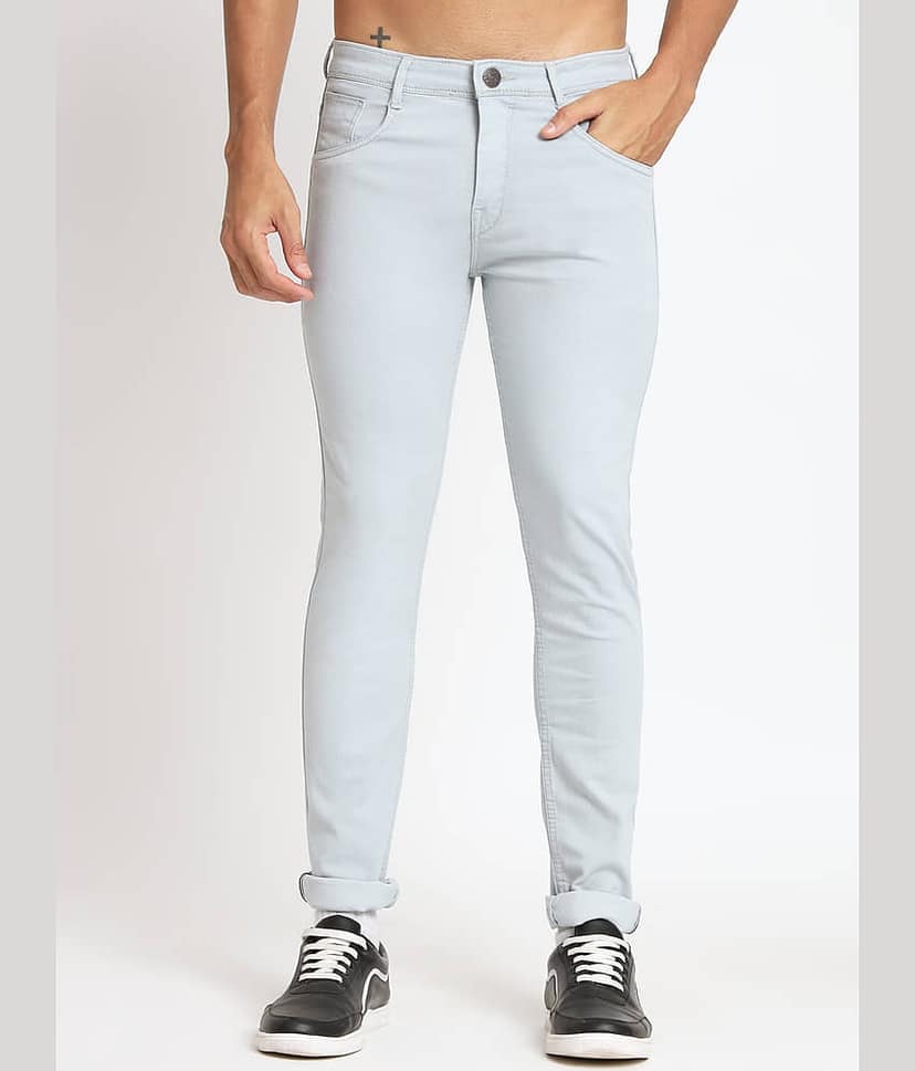 RAGZO Slim Fit Cuffed Hem Men's Jeans - Light Grey ( Pack of 1 )