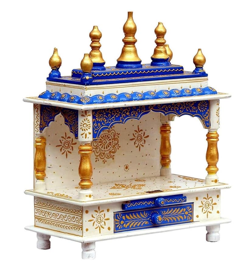 Creative Handicrafts Home Temple, Wooden Temple, Pooja Mandir for Home (15x8x18 inches - White Blue Color) view 2