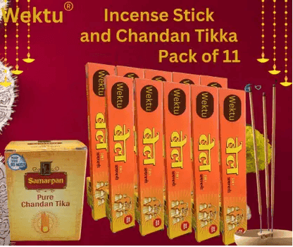 WEKTU Bell Three in 1 Agarbatti10PC/1Chandan Tikka/Pure Herbal/19 Rose, Sandal:Jasmine (10 Units, Set of 10)