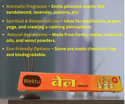 WEKTU Bell Three in 1 Agarbatti10PC/1Chandan Tikka/Pure Herbal/19 Rose, Sandal:Jasmine (10 Units, Set of 10) view 2