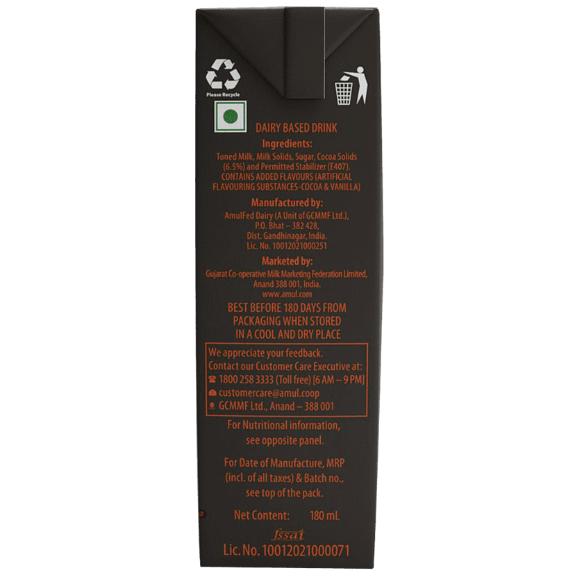 Amul Dark Chocolate Drink, 180 Ml Tetra Pak view 2