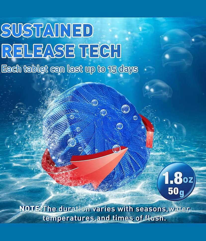 Overalza Automatic Flush Toilet Bowl Cleaner Tablets, Bathroom Toilet Tank Cleaner, Powerful Cleaning Ball Toilet Blue Deep Clean Bubbles Pack of 10 Tablets view 3