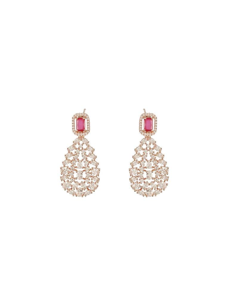 Rose Gold Plated Ruby Red AD Studded Luxe Drop Earrings view 5