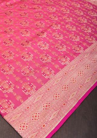 Strawberry dual tone Intricate Banarasi Katan silk saree with Meenakari Jaal | SILK MARK CERTIFIED