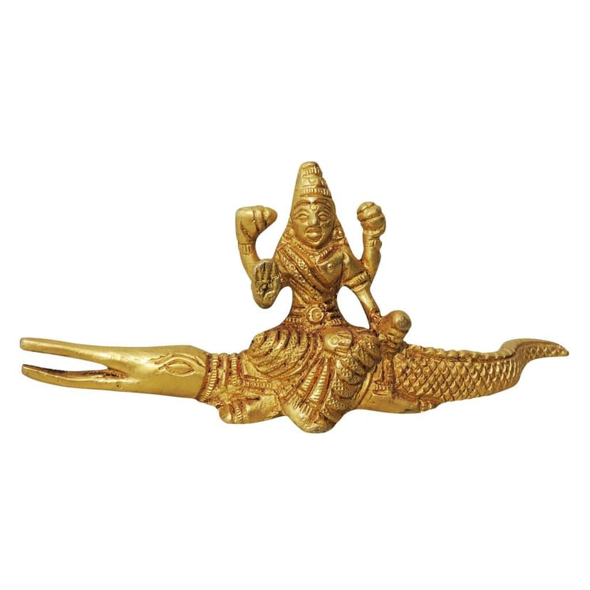 Brass Ganga Ji Sitting On Crocodile Idol | River Goddess Decor, Height : 2.5 Inch (BSMAS814 A) view 2