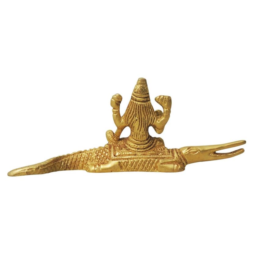 Brass Ganga Ji Sitting On Crocodile Idol | River Goddess Decor, Height : 2.5 Inch (BSMAS814 A) view 3