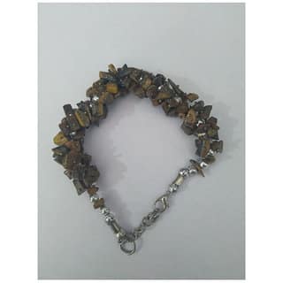 KESAR ZEMS Natural Tiger Eye Crystal Stone Chip Adjustable Bracelet For Unisex (10 x 1 x 2 CM) Ivory Coffee.