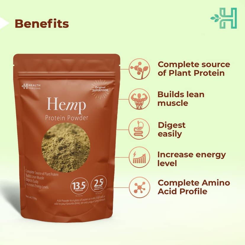Health Horizons Hemp Protein Powder | Earthy Flavour, Vegan, Keto Friendly, Gluten Free Plant Protein with Omega 3 and 6 | No Cholesterol | Protein Powder to Build Lean Muscle view 2