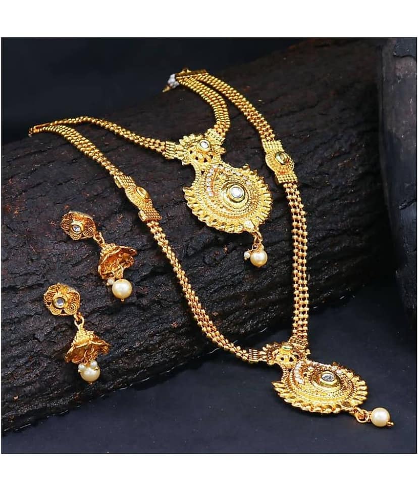 Sukkhi Alloy Golden Long Haram Traditional 18kt Gold Plated Necklaces Set view 2