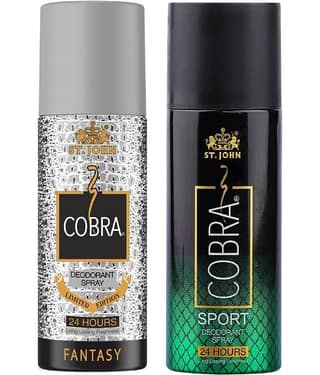 ST.JOHN Cobra Fantasy & Sport 150ml Each Long Lasting Deodorant Spray for Men (300ml) Pack of 2
