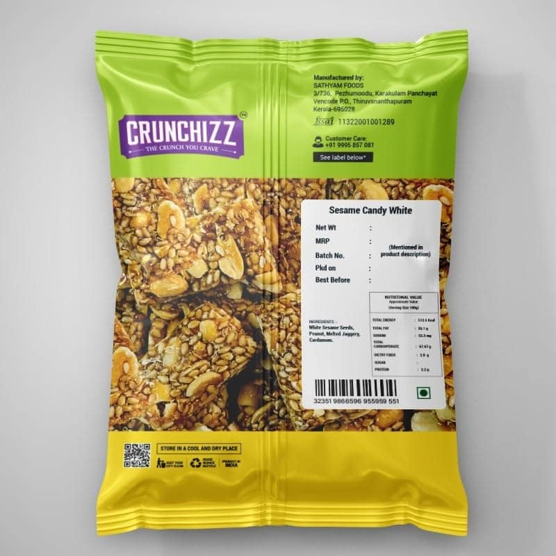 Crunchizz SESAME CANDY (CHIKKI) I (White Sesame Seed Based) I 350 Grams I Pack Of One view 2