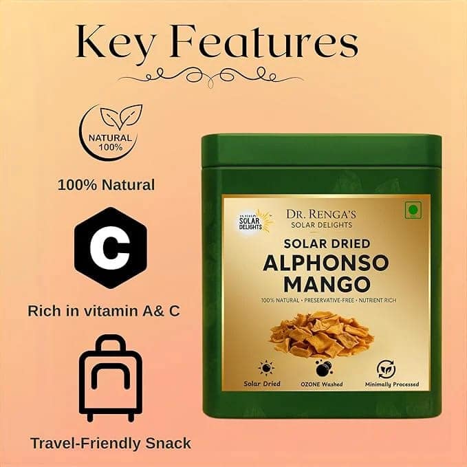 DR. RENGA'S SOLAR DELIGHTS Dried Alphonso Mango Without Sugar | Dehydrated Mango Slices| Dried Fruit | Natural Hapus Dry Fruit | 200g view 4