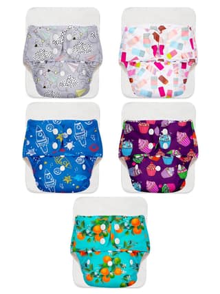 Superbottoms Basic Leakage-proof advanced cloth diapers for babies, High Absorbent 100% cotton 5 reusable diaper and 5 insert pad Combo Pack washable cloth diaper 3M -3Years Adjustable, Reduces Rash Superbottoms Basic Leakage-proof advanced cloth diapers