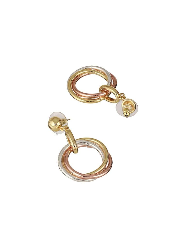 Anti-Tarnish 3 Toned Gold Plated Twisted Round Double Circle Chunky Drop Hoop Earrings view 7