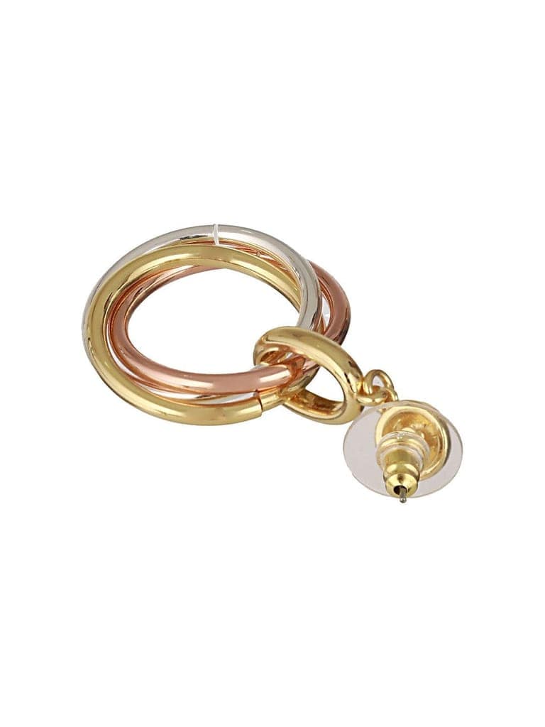 Anti-Tarnish 3 Toned Gold Plated Twisted Round Double Circle Chunky Drop Hoop Earrings view 8